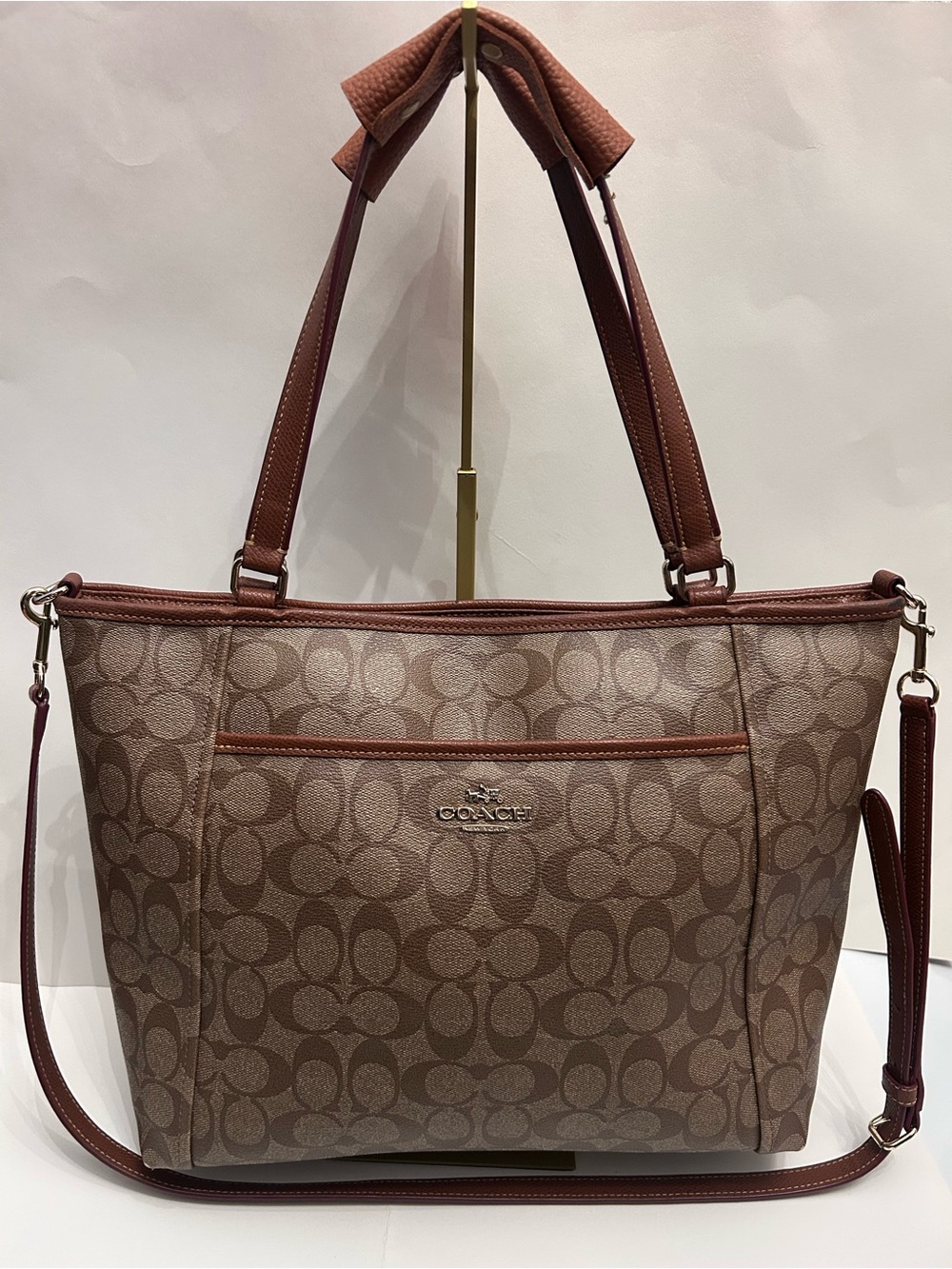 Vintage Coach Peyton Signature Pocket Tote Bag - Khaki / Saddle